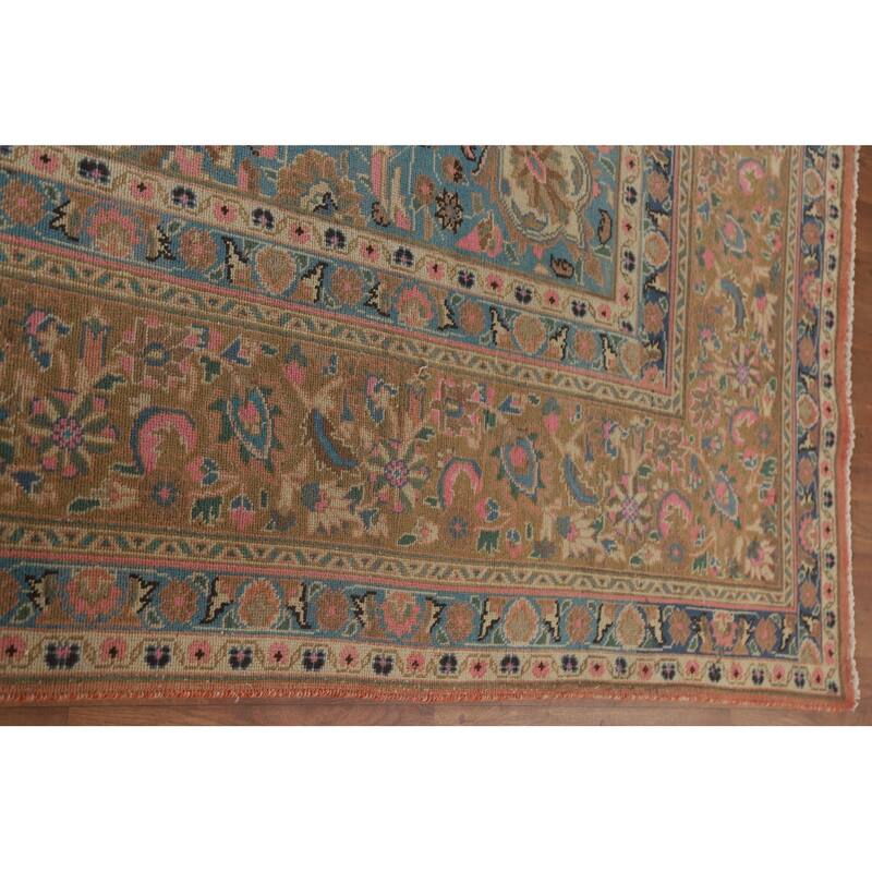 Hand Knotted Oriental 100% Wool Carpet Traditional Floral Pink Mashad Area Rug - 12' 9'' X 9' 6''