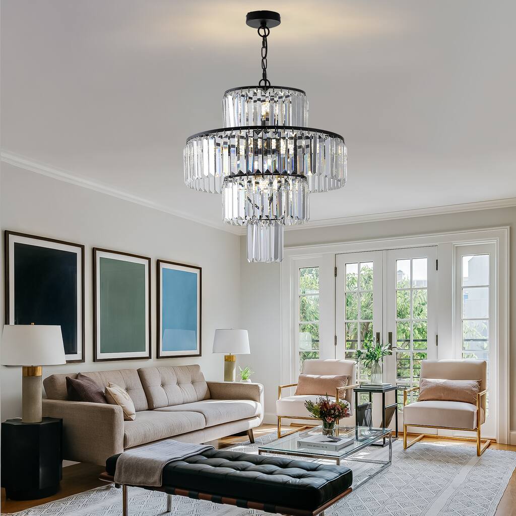 Modern Crystal Chandelier Black Luxury Chandeliers Hanging Pendant Light Fixture for Dining Room Bedroom Living Room