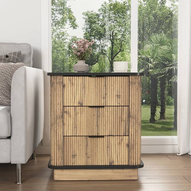 Multi-functional three-drawer MDF nightstand - Black
