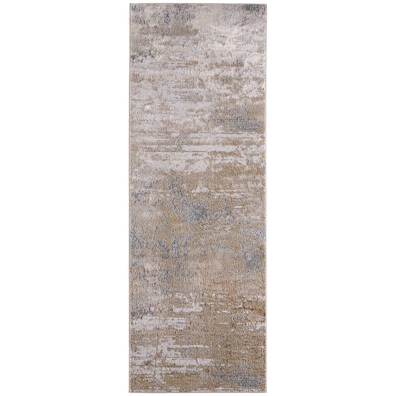 Tripoli R3567 Abstract Modern Area Rug - 2'10" x 7'10" - Ivory/Gold/Gray