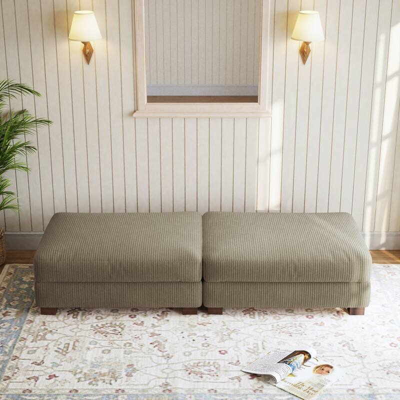 Set of 2 Upholstered Velvet Corduroy Ottoman