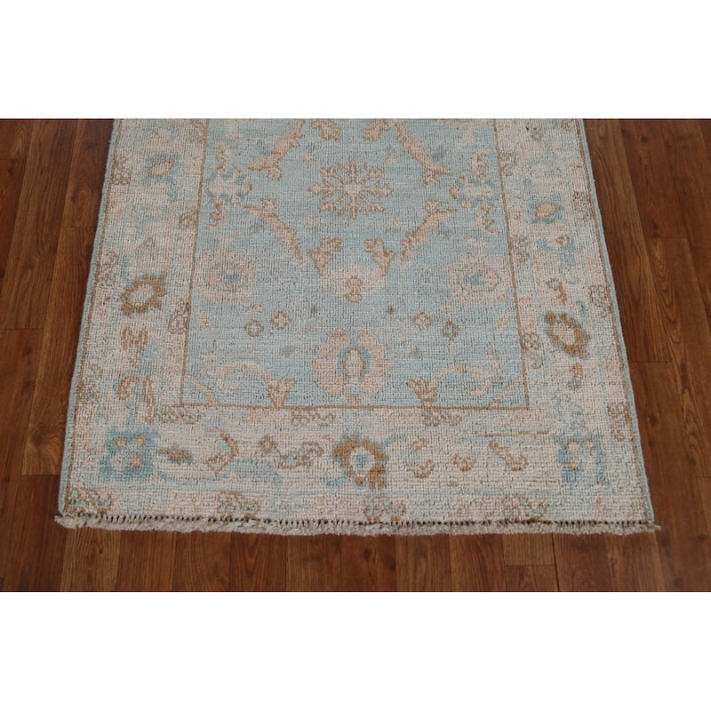 Geometric Oushak Turkish Oriental Wool Rug Hand-knotted Bedroom Carpet - 3'0" x 3'10"
