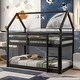 preview thumbnail 8 of 19, Twin over Twin Size Wood Loft Bed with Roof Design, Safety Guardrail and Ladder Espresso
