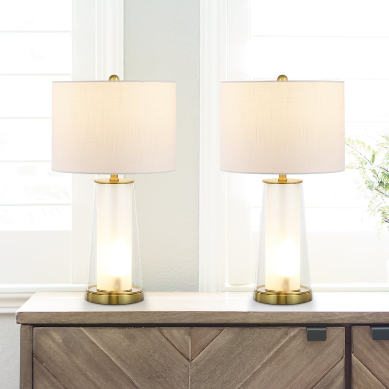 Celerie 26" Modern Minimalist Glass/Iron Nightlight LED Table Lamp, (Set of 2) by JONATHAN Y