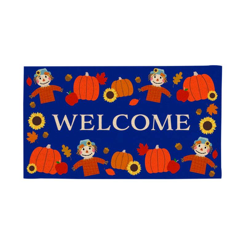 Orange and Navy 18 in. x 30 in. PVC Harvest Welcome Door Mat