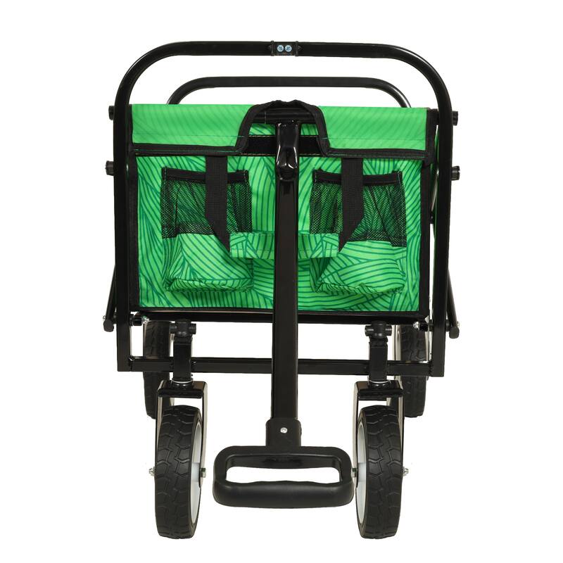 Patterned Collapsible Utility Wagon - Green Line Design with Storage Straps, 225lb Capacity