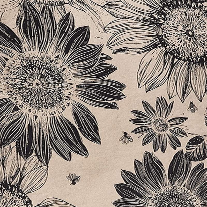 Let It Bee Black Sunflower Print on Beige Background Cotton Machine Washable Table Runner Décor Decoration, 72" x 14"-in.