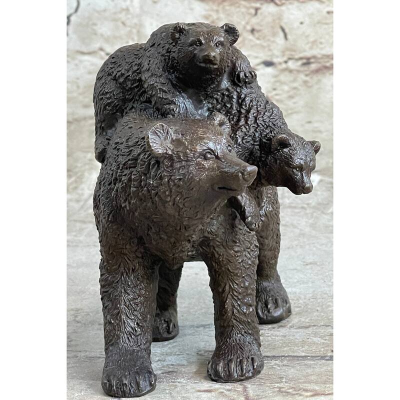 Young Cubs On Back Mother Bear 100 Percent Solid Bronze Statue Sculpture Figurine