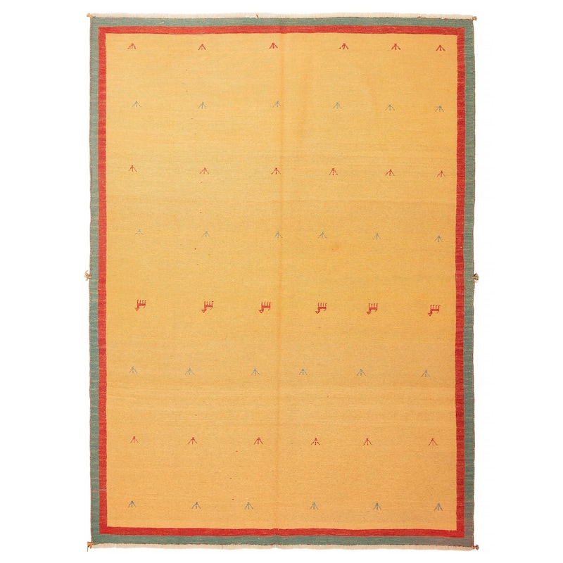 ECARPETGALLERY Flat-Weave Kashkuli Light Orange Wool Tapestry Kilim - 5'5 x 7'5 - Light Orange - 5'5 x 7'5