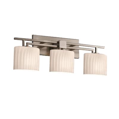 Justice Design Fusion Aero 3-light Brushed Nickel Bath Bar, Ribbon Oval Shade