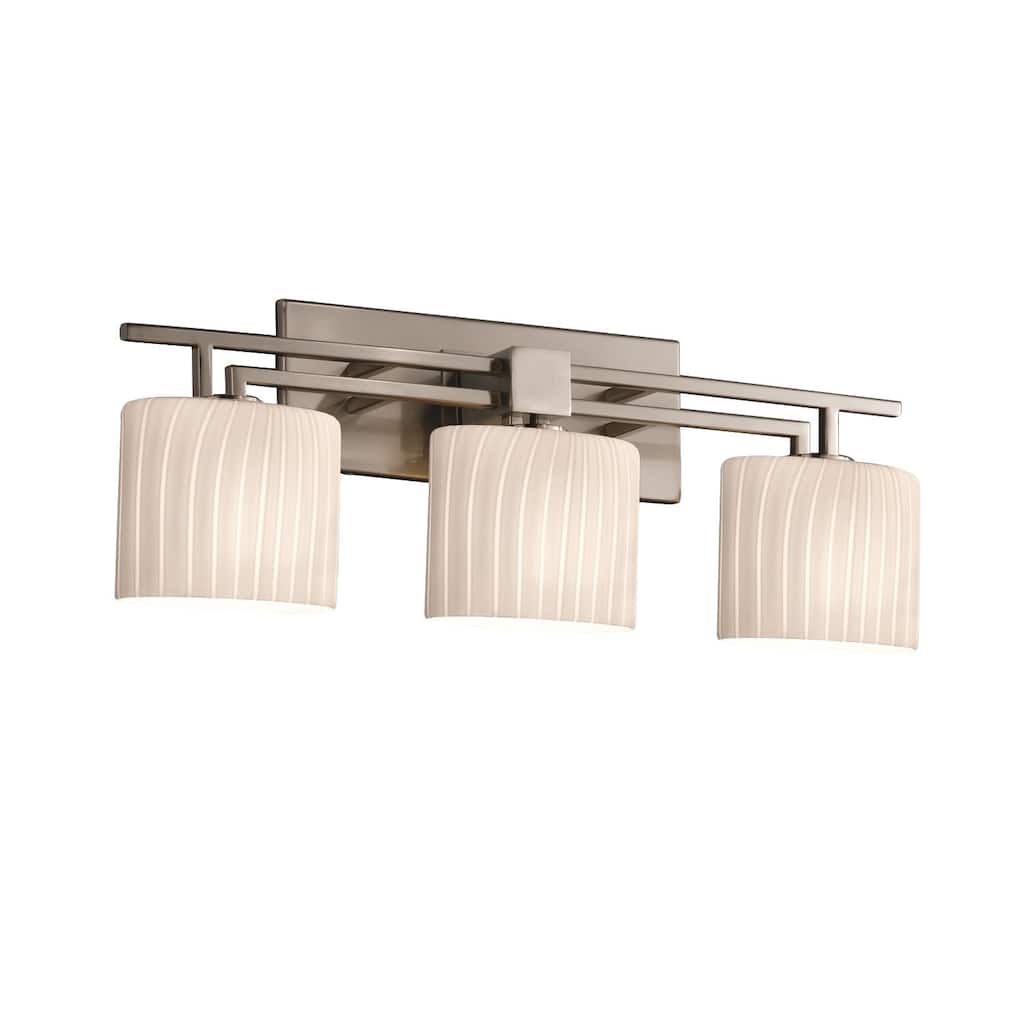 Justice Design Fusion Aero 3-light Brushed Nickel Bath Bar, Ribbon Oval Shade