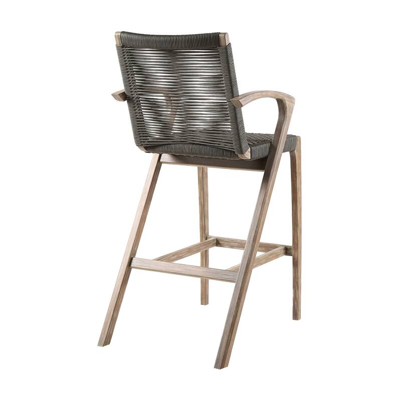 Brielle Solid Eucalyptus Wood and Rope Outdoor Patio Bar Height Stool