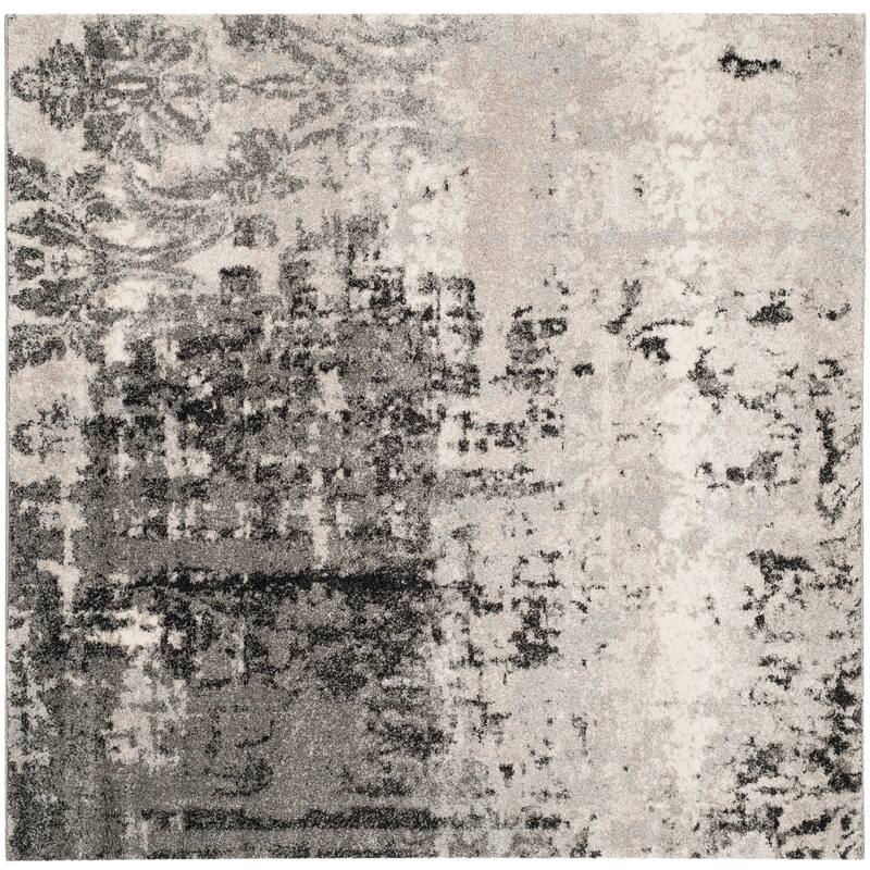 SAFAVIEH Retro Delle Distressed Modern Abstract Rug - 8' Square - Light Grey/Grey