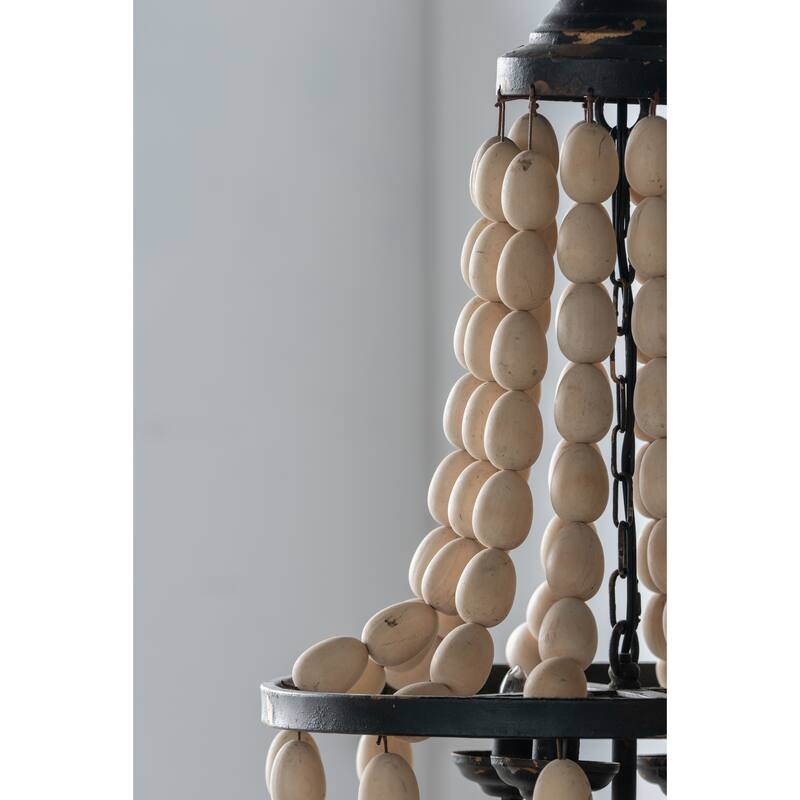 D18.9x33.1" Large Beaded 4-Light Chandelier, Vintage Style Hanging Light Fixture, Bulb Not Included