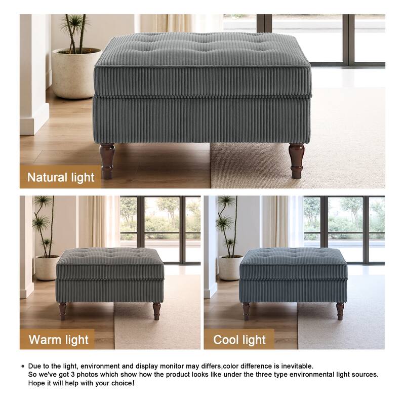 Modular Corduroy Tufted Storage Ottoman with Reversible Tabletop