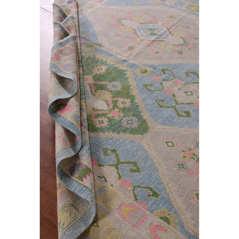 Hand Knotted Oriental 100% Wool Carpet Transitional Geometric Navy Blue & Blues Oushak Area Rug - 10' 10'' X 8' 6''