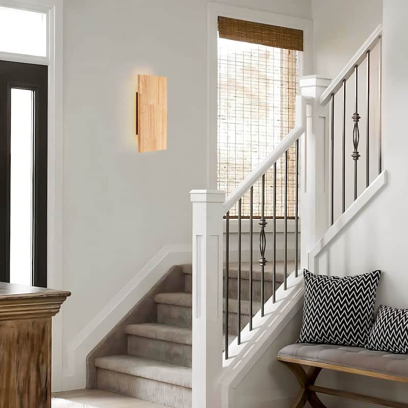 46.5" Natural Oak Rectangular Warm Light LED Wall Sconce for Living Room, Bedroom, Dining Area