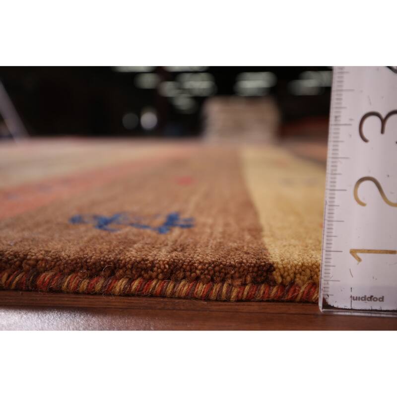 Striped Gabbeh Indian Area Rug Hand-Knotted Wool Carpet - 5'3"x 7'10"