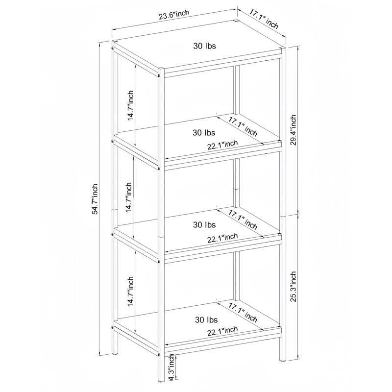 Caffoz 4-Tier Rustic Industrial Bookshelf Open Shelf Bookcase, Modern Wood Storage Shelf for Living Room, Office & Bedroom