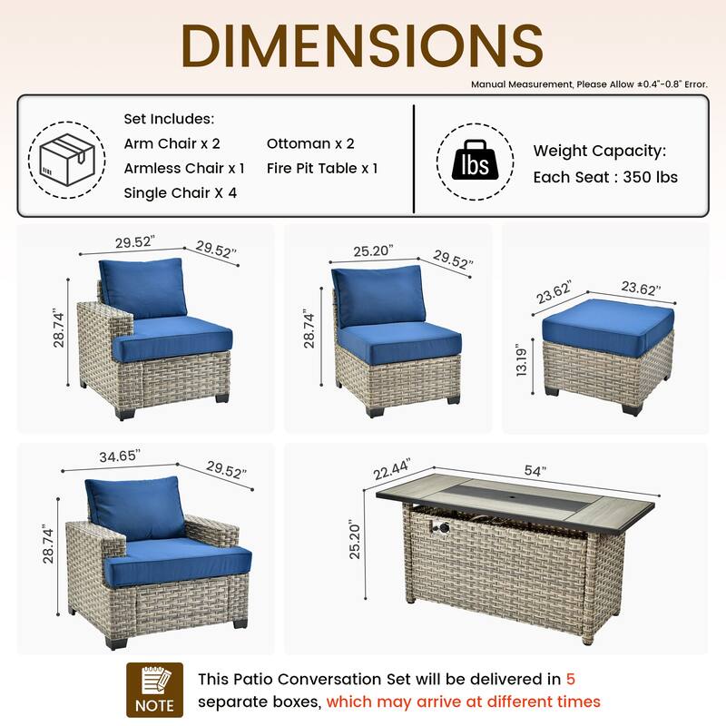 HOOOWOOO 10-piece Outdoor Wicker Wide Arm Patio Furniture Set with Fire Pit