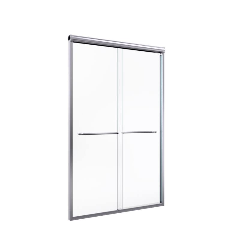 GDFStudio - Modern Semi-Frameless Double Sliding Shower Door with 1/4" SGCC Tempered Glass & Stainless Steel Handle