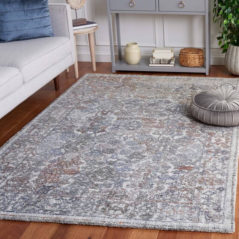 SAFAVIEH Handmade Marquee Aryn Stripe Modern Rug - 6' Square - Rust/Grey