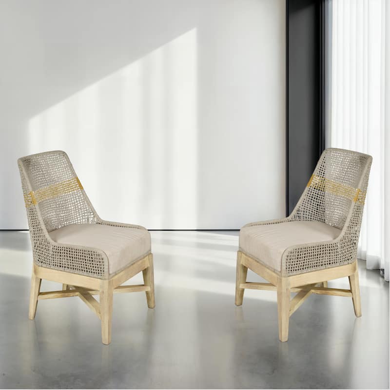 Avira Dining Chair | Handcrafted Mango Wood | Cotton Rope Weaving | Beige Cushion