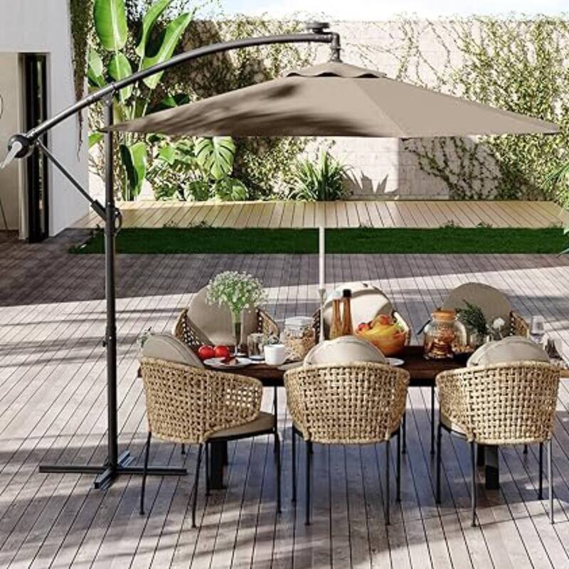 10FT Offset Fade Resistant Umbrella with Cross Base