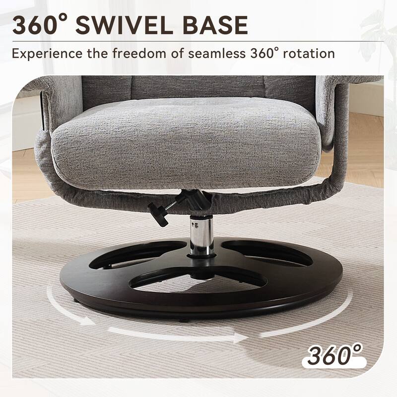 Chenille 360° Swivel Massage Recliner Chair with Ottoman, Massage and Heated Seat