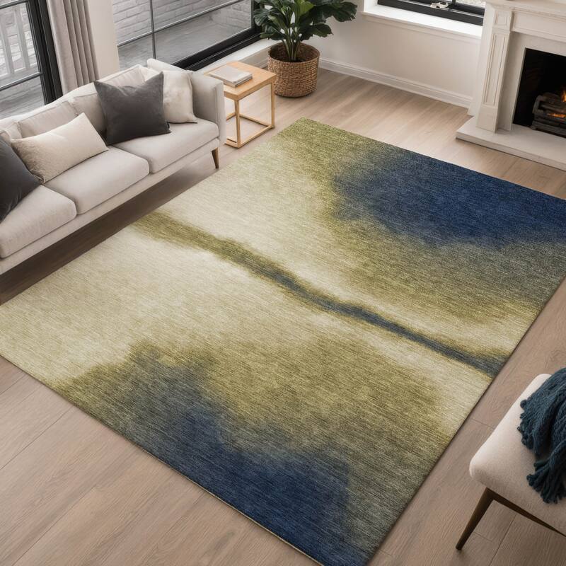 Machine Washable Indoor/ Outdoor Modern Landscape Chantille Rug