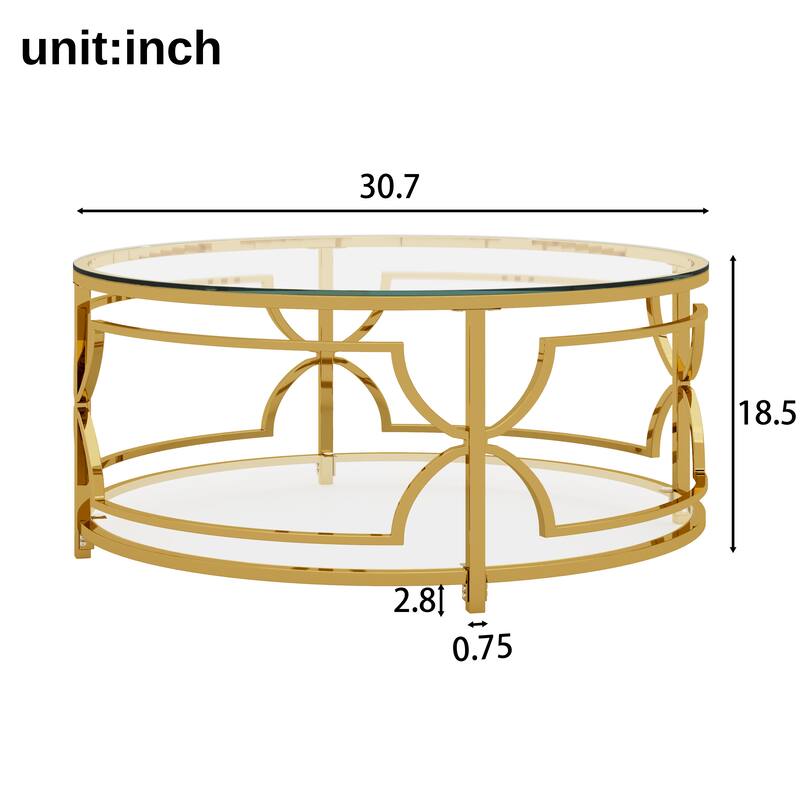 Round Glass Coffee Table with Luxurious Geometric Metal Frame by Harper&Bright Designs