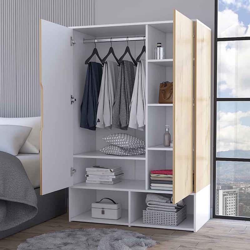 Armoire Barletta, Bedroom,two open shelves, Light Oak / White