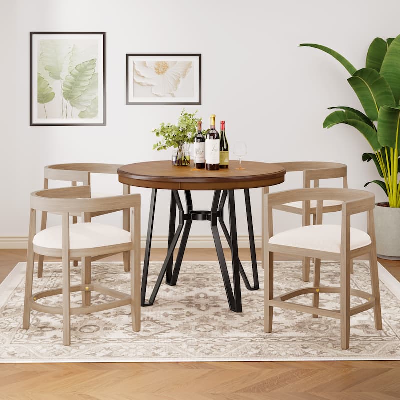 Ember 5-Piece Counter-Height Bar Set with Rubberwood Chairs and Ash Wood Table by Christopher Knight Home - Beige+Light Ash