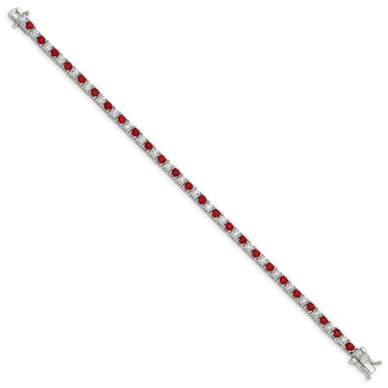 Curata 925 Sterling Silver Polished Safety bar Box Catch Closure Red and White CZ Cubic Zirconia Simulated Diamond Bracelet 7