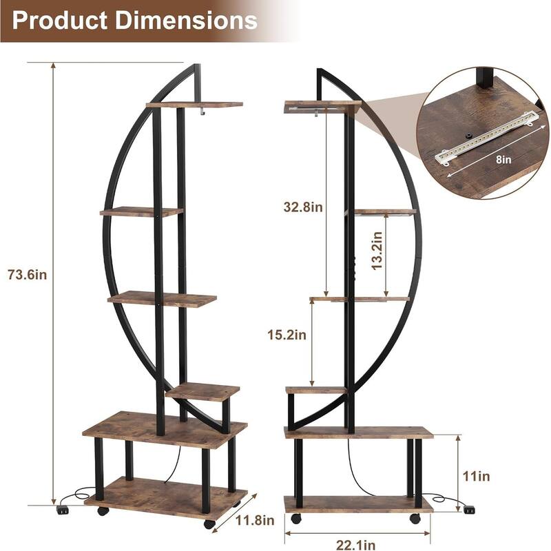 6 Tier 69.2" Tall Plant Stand Shelf with Grow Lights