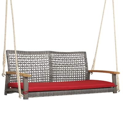 2-Person Patio Wicker Hanging Swing Chair - 55" x 27" x 21.5" (L x W x H)