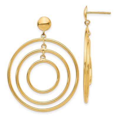 Curata 14k Yellow Gold Polished Dangling Circles Post Earrings 45x33mm
