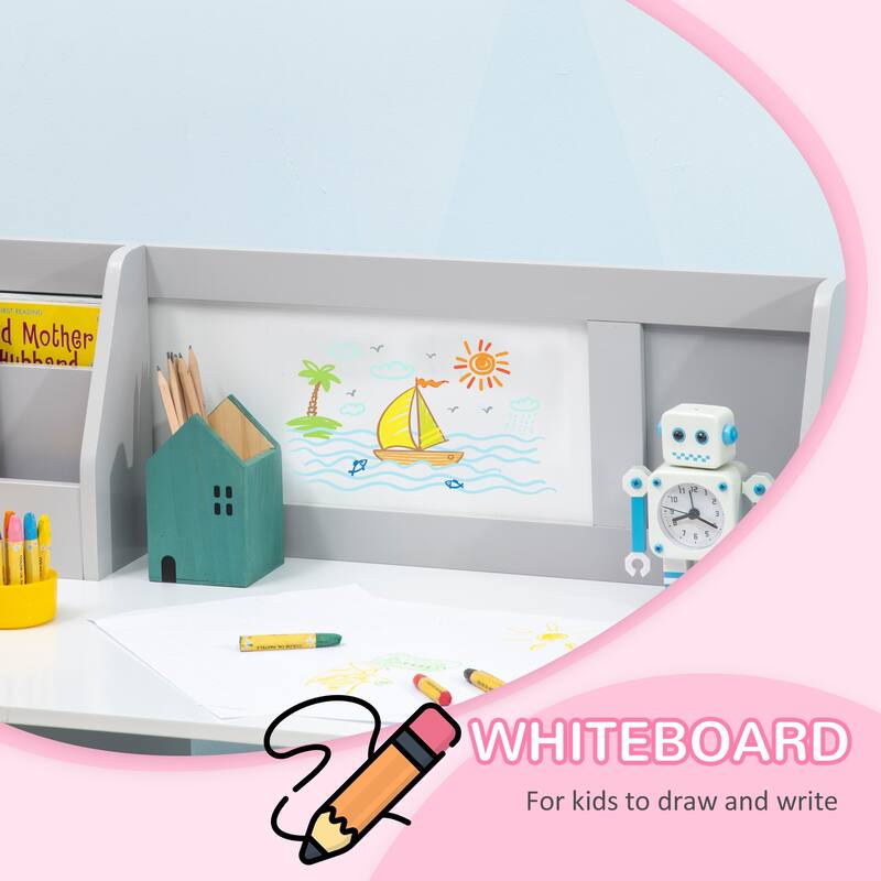 Children’s Study Desk and Chair Set with Storage Cabinet Bookshelf and Writing Board - 35.4" L x 17.7" W x 33.5" H