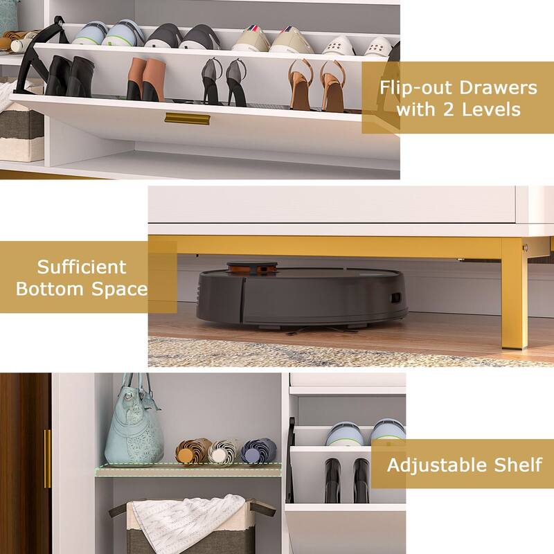 Entryway Shoe Cabinet Shoe Storage Bench with Padded Seat, Shoe Rack for Hallway, Bedroom, Living Room