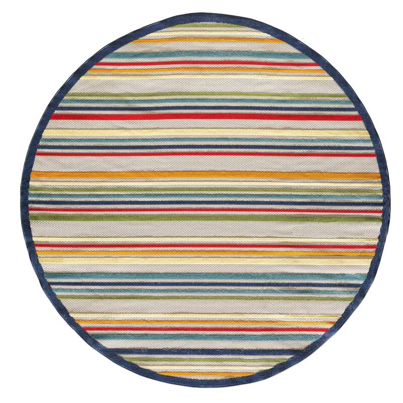 Domani Napa Summer Stripe Indoor/ Outdoor Rug - 7'10' Round - Summer
