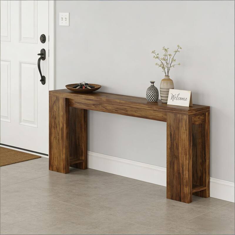 Rossetta Farmhouse Simple Slim Profile Wood-Grain Finish Entryway Table