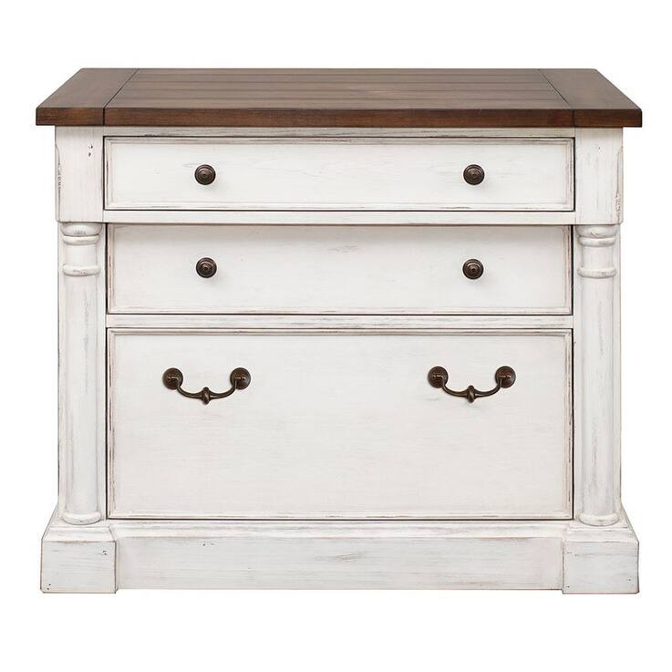 Rustic Wood Lateral File With Locking Legal/Letter File Drawer, Storage Cabinet, White