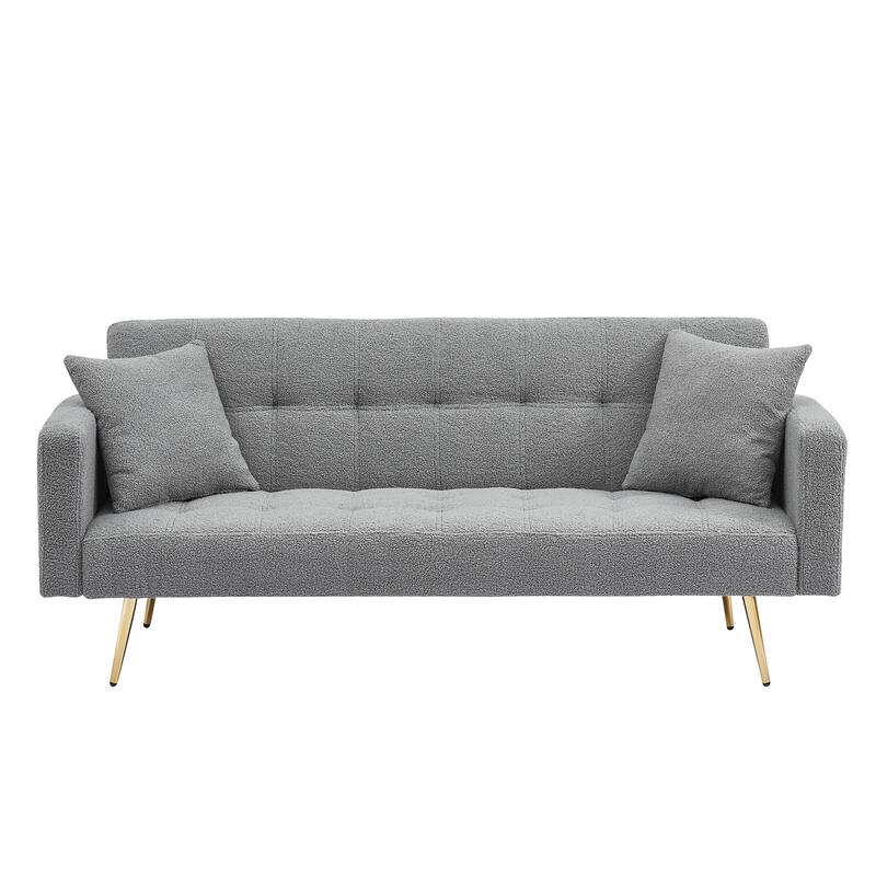 71" Modern Teddy Velvet Sofa Bed Folding Couch with Two Throw Pillows for Living Room