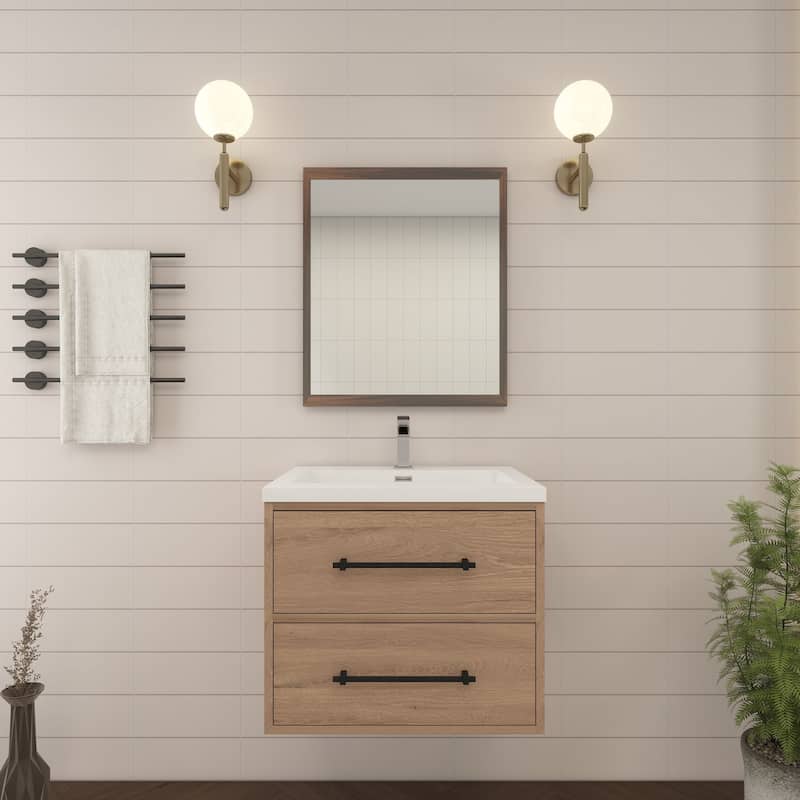 Victoria 24'' Wall-mounted Vanity with Reinforced Acrylic Sink - 23.5 - Oak Finish - Red Oak