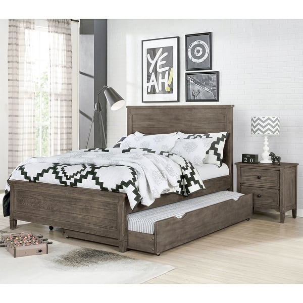 slide 2 of 14, Furniture of America Lanister 2-Piece Wood Wire-Brushed Warm Grey Kids Panel Bed and Nightstand Set with Trundle Full