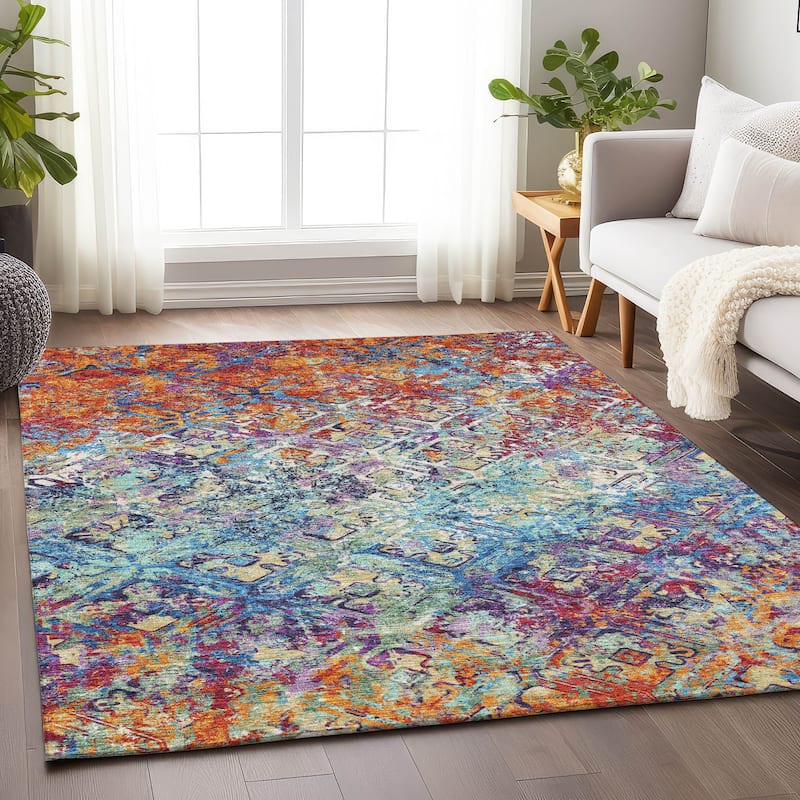 Premium Washable Super Soft Trellis Distressed Mayfield Rug - Copper - 8' x 10' - Rectangle