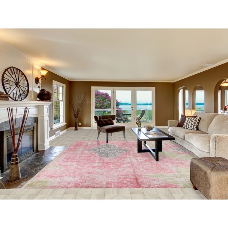 Contemporary Abstract Indian Area Rug Hand-Knotted Wool Carpet - 9'10"x 11'11"