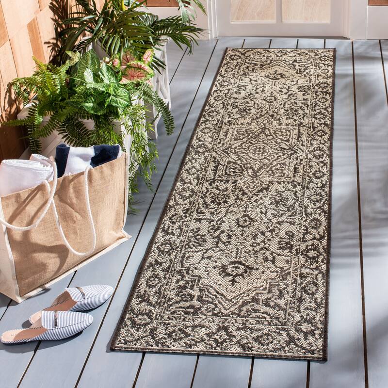 SAFAVIEH Beach House Pouline Indoor/ Outdoor Waterproof Patio Backyard Rug - 2'2" x 12' Runner - Creme/Brown