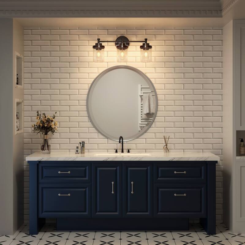 Modern Dimmable Vanity Light with Clear Ribbed Glass Shades E26 Sockets