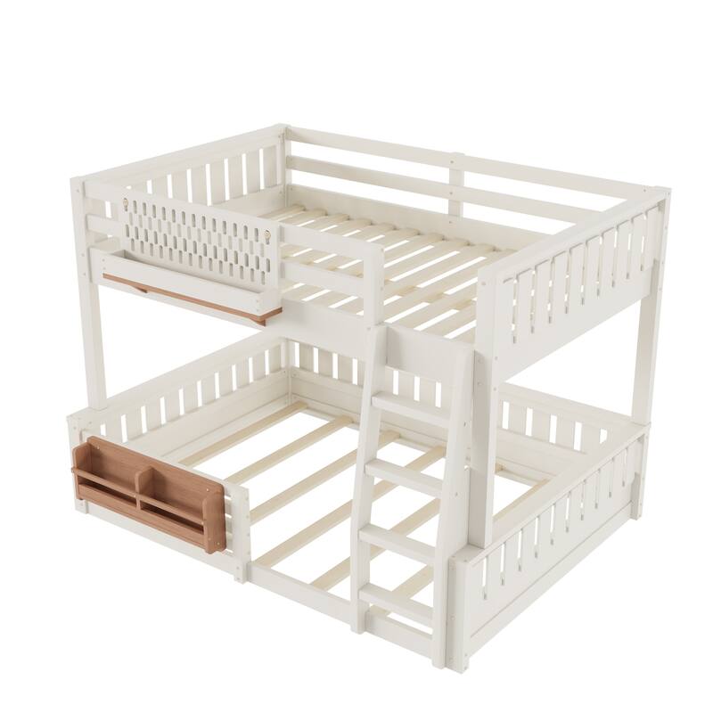 Wooden Bunk Bed of 3 Kinds Size with Pegboard, Bookshelf and Guardrails, Detachable Bunk Bed Convertible 2 Platform Beds